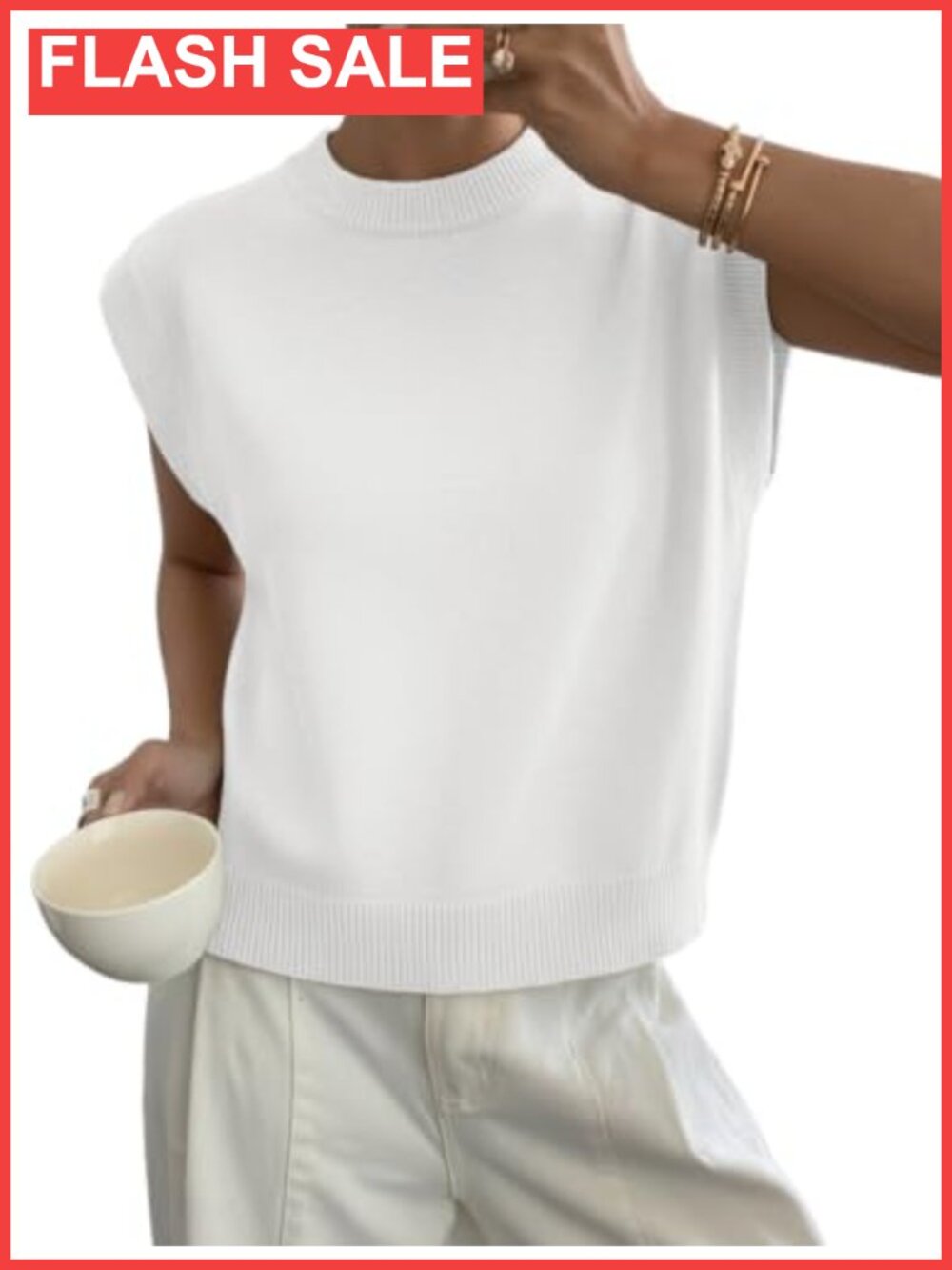 Womens Loose Cap Sleeve Sweater Mock Neck Knitted Pullover Top